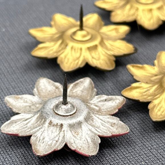 VTG Curtain Tie Backs Floral Push Pin Tack Button Flower Gold Pink Metal Lot 6 - Picture 10 of 14
